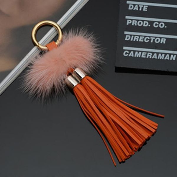 

new leather tassels with mink fur ball key chain with two tassels for car keychain bag key ring jewelry eh815 h bbyxkj, Slivery;golden
