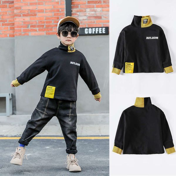 

shirt boys' autumn and winter 2020 base new zhongda foreign sle one veet long sve t-shirt children's high collar men's sweate, Black