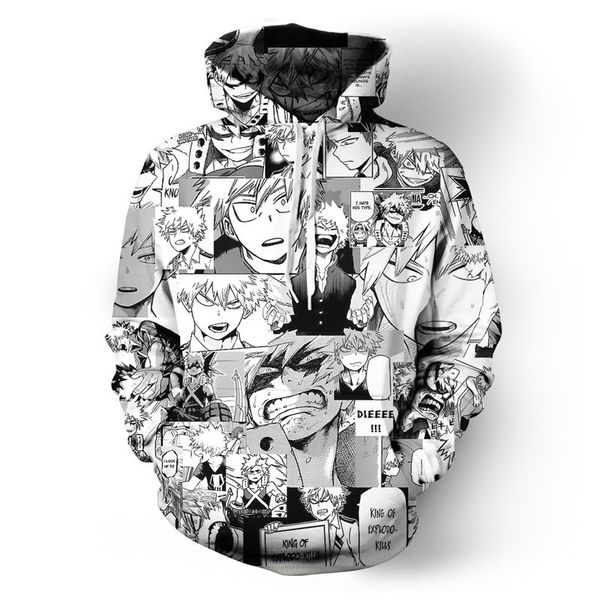 

combat hero anime hoodie funny cool hip hop streetwear black white pullovers angry bakugou katsuki collage hooides 1020