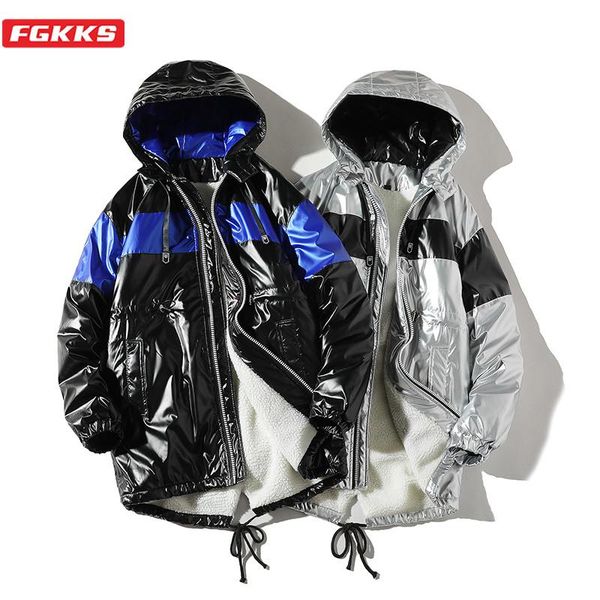

fgkks parkas winter jacket men 2020 new warm windproof casual outerwear padded cotton coat big pockets parkas men, Black