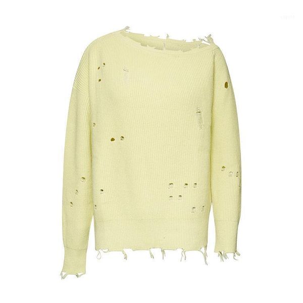 

women sweater 2020 new autumn yellow ripped fringe sweater pullover1, White;black