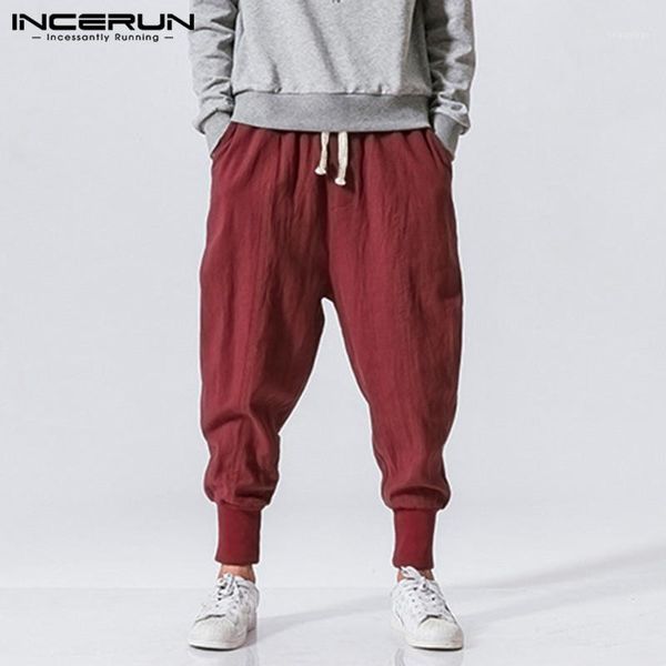 

incerun trousers men casual vintage joggers solid cotton drawstring 2019 streetwear baggy harem pants men workout sweatpants 5xl1, Black