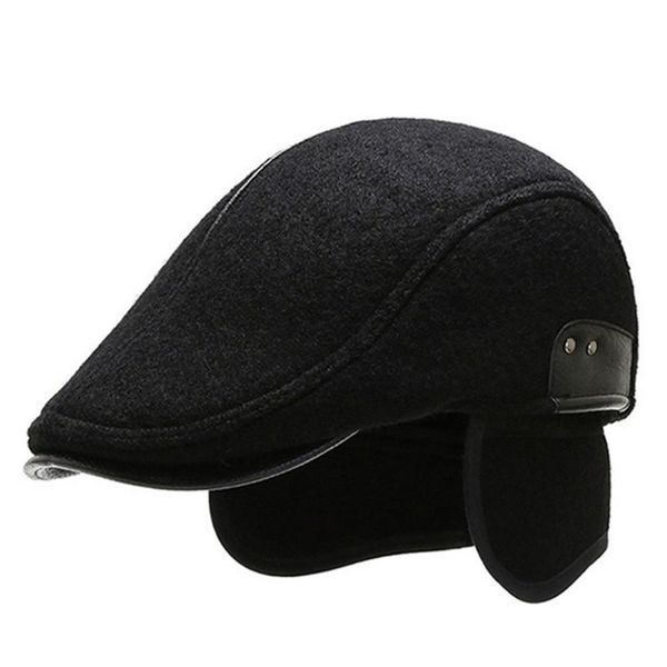 

berets 2021 winter men's thermal earmuffs hats fashion vintage casual all-match warm woolen retro brands snapback caps, Blue;gray