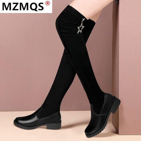 

новая зима высокие сапоги зимние женские сапоги женщин над коленом плоский stretch сексуальная мода обувь 2020 езда, Black