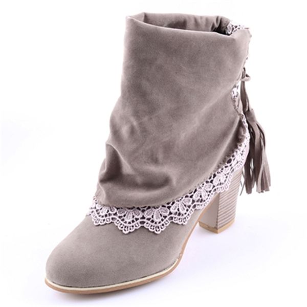 

2021 new spring high heels rubber boots tassle lace woman women shoes 3cn1, Black