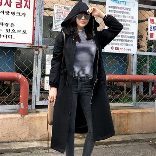 

fashion long windbreaker women 2020 new spring autumn trench coats korean plus size hooded outerwear n1117, Tan;black