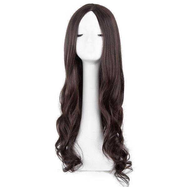 

costume accessories dark brown wigs fei-show synthetic heat resistant fiber long curly middle part line hair women female salon party hairpi, Silver