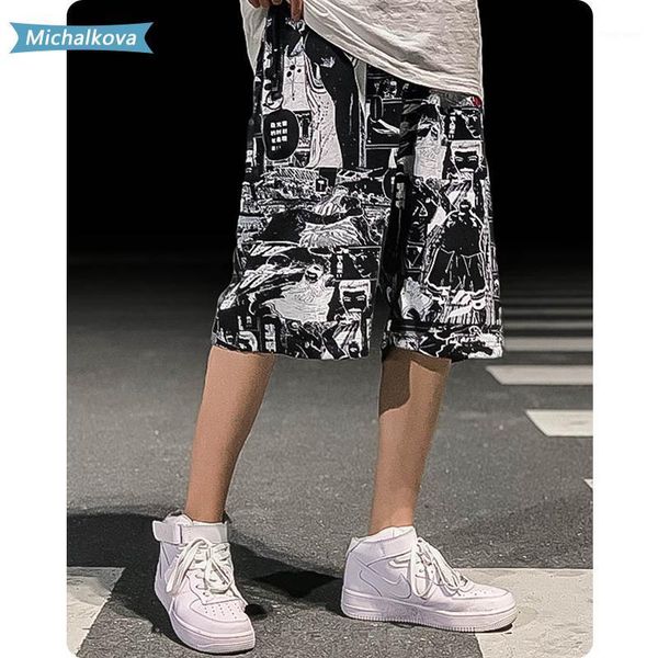 

japan cartoon punk style shorts harajuku women/men's clothes loose comfortable hiphop printing streetwear high street michalkova1, White;black