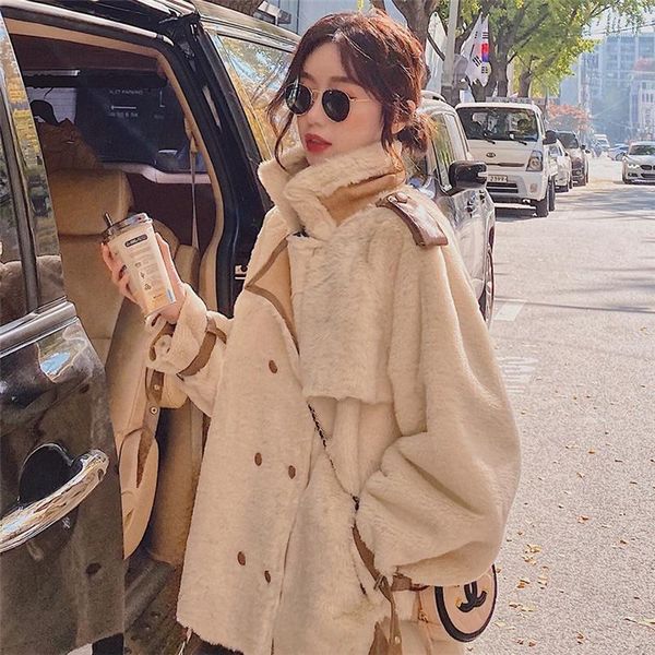 

ladies jacket and coats winter fashion 2020 faux lamb fur coat warm thick loose plush overcoat women winter jacket women coat1, Black