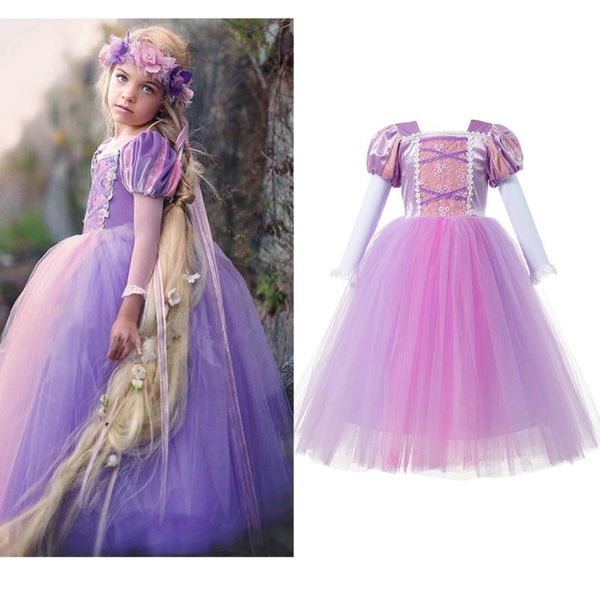 

4-12y girls rapunzl tangled dress kids cosplay princess costume embroidery gown child carnival birthday party fancy dresses, Red;yellow