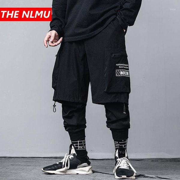 

2020 new fake two pieces harem pants men hip hop streetwear joggers pant fashion male pockets trouser elastic waist black wg7891