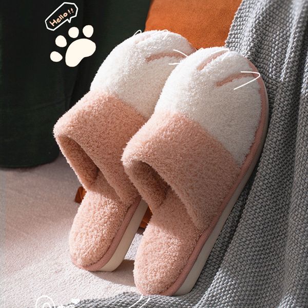 

winter house warm fur slipers for women cute cat paw designer bedroom warm plush shoes non-slip indoor women furry slippers x1020, Black