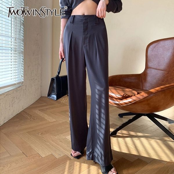 

twotwinstyle vintage full length pants for female high waist loose casual wide leg pant women fashion clothes summer tide 201012, Black;white