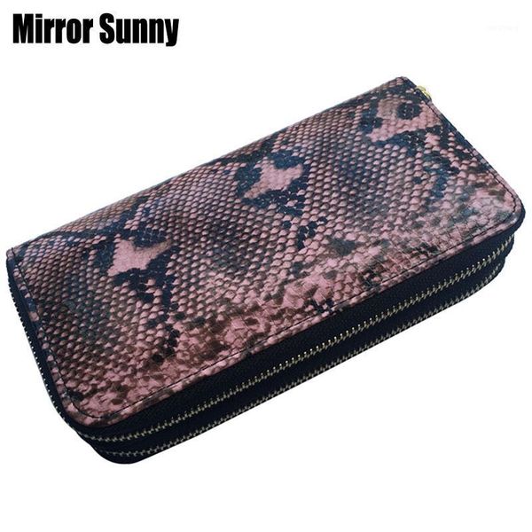 

new arrivals women's double zipper wallet snake pu leather female clutch long wallets card holder cellphone bag ladies cateiras1, Red;black