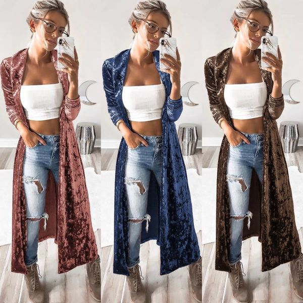 

women long sleeve velvet wind coat fashion winter casual cardigan long coat open stitch windbreaker trench1, Tan;black
