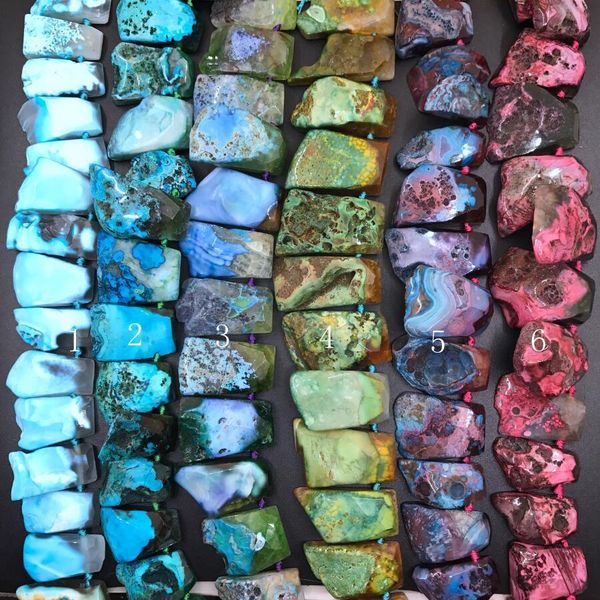 

15.5"/strand drilled raw agates faceted slab nugget beads,colourful onxy gems stone trapezoid slice pendants jewelry making 200930, Black