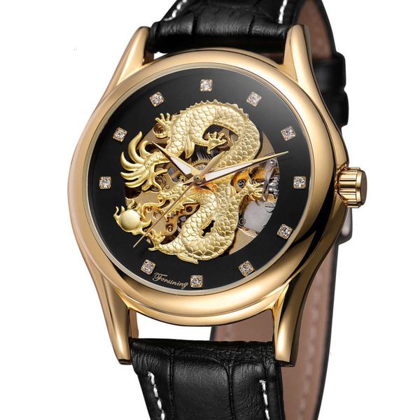 

waterproof fashion dragon hollow watch full real belt men's automatic mechanical watch men's dragon watch, Slivery;brown