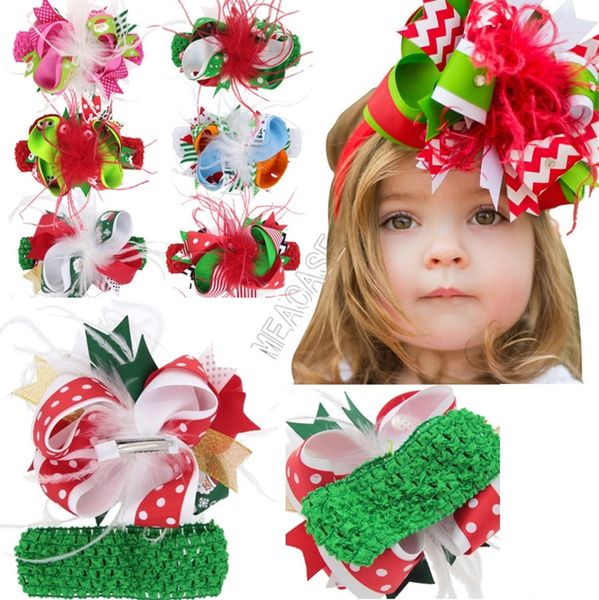 

2020 kids christmas hair bow feather headbands hair clip toddler hairpin bowknot barrettes party hair accessories feather headdress d102802, Slivery;white