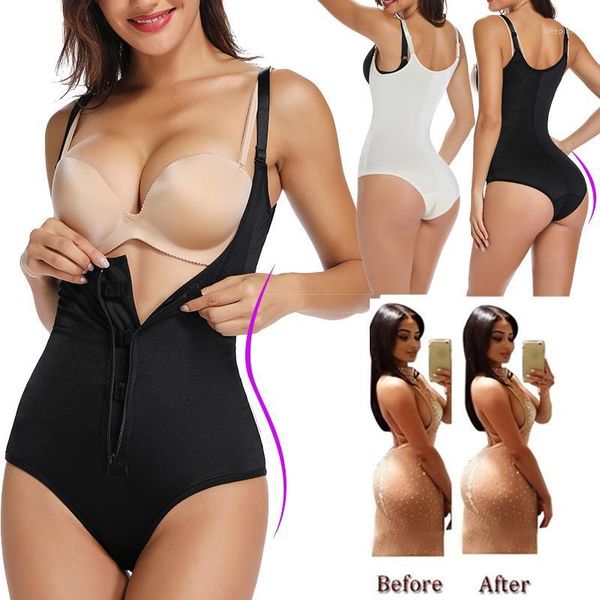 

firm control shapewear bodysuit for women waist trainer body shaper tummy control corset zipper open bust bodysuit bulifter1, Black;white
