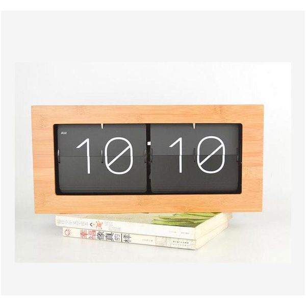 

wholesale-bamboo bell automatically flip clock table clock creative living room wall clock retro minimalist modern wood clocks