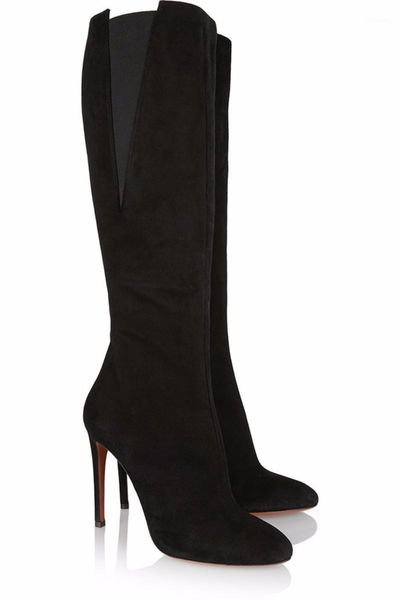 

lucky2020 knee-high anti-velvet leather black boots thin heel simple high pure manual1