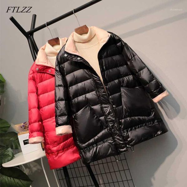 

ftlzz 2020 ultra light 90% white duck down jacket new winter women loose down coat parkas female warm parkas snow outwear1, Black