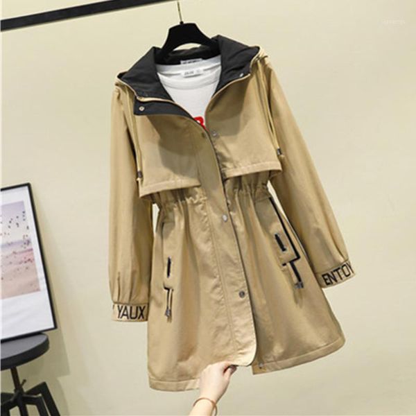 

hooded trench coat women long coat 2020 new spring autumn streetwear mid-length windbreaker casual female parker outerwear1, Tan;black