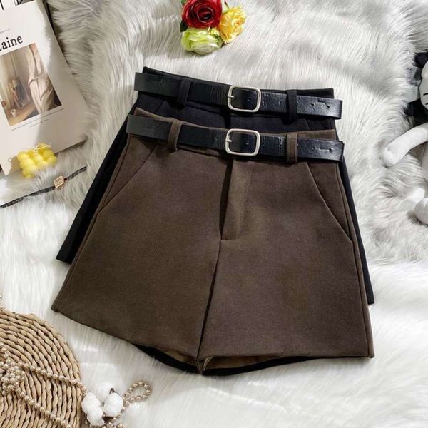 

simple tweed casual wear 2020 korean women's high waist a-line wide leg shorts bottomed boots pants 2652, White;black