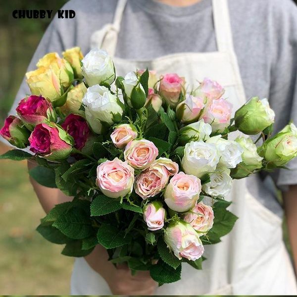 

12pcs/lot wholesale 4 heads silk flower fake rose buds wedding decorative artificial rose buds rosa flowers
