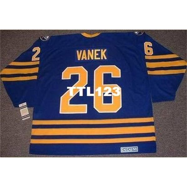 

740s #26 thomas vanek buffalo sabres ccm vintage retro away hockey jersey or custom any name or number retro jersey, Black