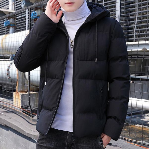 

men's down & parkas men winter thick bomber jacket mens fashion slim fit cotton padded hooded coat casual baseball outwear plus size, Black