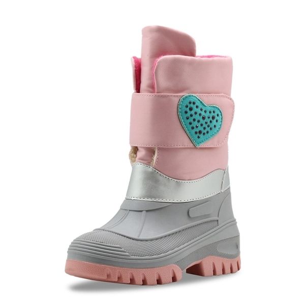 Kids inverno botas de neve rosa sapatos quentes engrossar calçado de borracha sola zip para crianças meninas ao ar livre infantil mais veludo impermeável 211227
