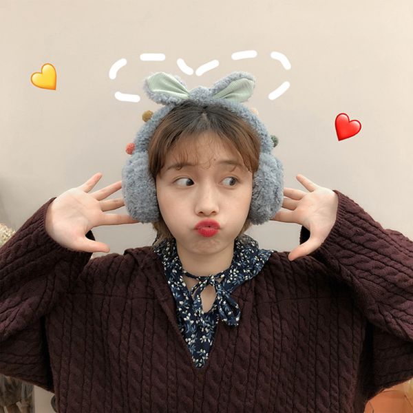 

rabbit ins cartoon girl ball heart color ear female student winter plush riding warm windproof earmuff