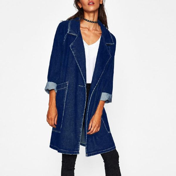 

женщины большие карманы подробнее промытые джинсовый midi пальто, Tan;black