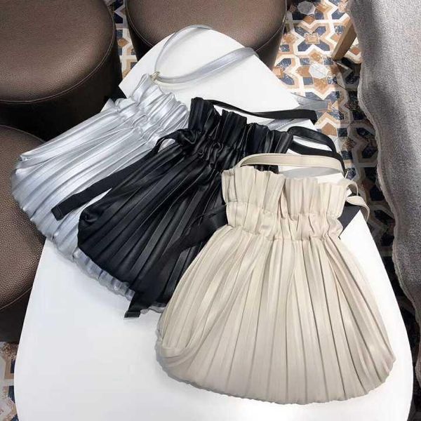 

shoulder bags brand design pu leather bag pleated stripe bucket ladies crossbody for women handbag