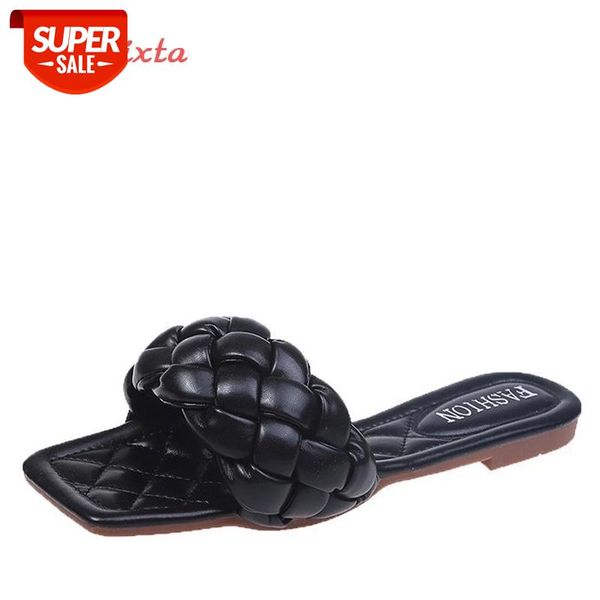 

aphixta braided rope flat heel flip flops women quality weave open toe casual slippers leisure female soft cool beach slides #h51p, Black