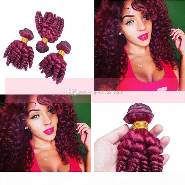 

new arrival brazilian virgin funmi #99j human hair weaves 8-30 inch wine red romance curls hair weft for woman, Black