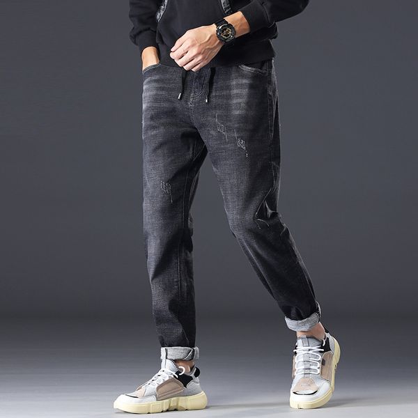 

autumn and winter new fattening jeans men's large elastic waist loose harem pants fat leggings youth trend, Blue