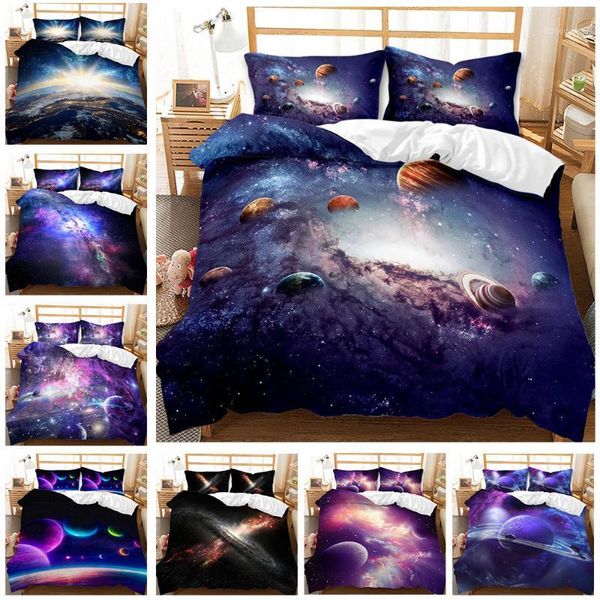 

starry sky series space bedding comforter cover set  galaxy planet printed duvet cover soft microfiber decor teens kids boy1