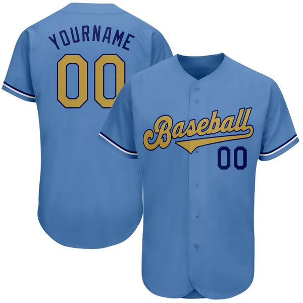 Jersey di baseball autentico oro blu-chiaro blu-chiaro