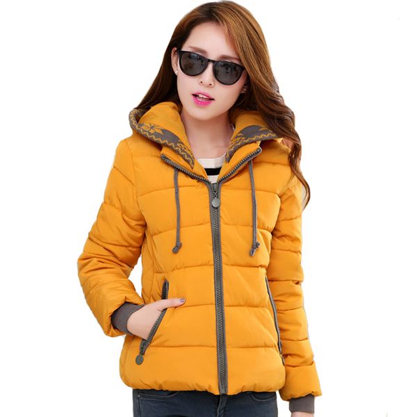 

2019 winter jacket women hooded slim cotton padded female short coat ladies parka chaqueta mujer inviernox1016, Black;brown