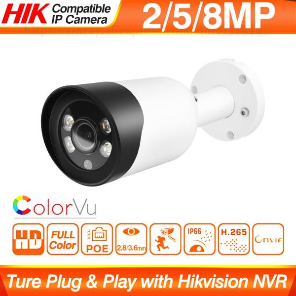 

cameras hikvision compatible colorvu 8mp poe ip camera home security cctv ultra 5mp hd h.265 plug&play ipc