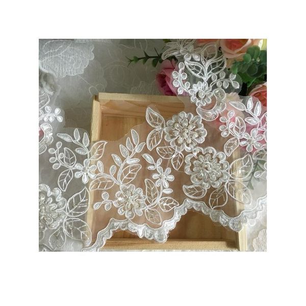 

1yard 21cm beaded ivory, white fabric flower venise venice lace trim applique sewing craft for wedding de sqcygv