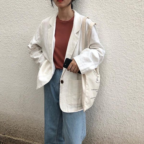 

2 colors korean style breif linen long sleeve solid color black blazer womens jacket and coats casual blazer womens (f3788)1, White;black