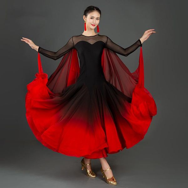 

new red modern dance dress national standard dance women ballroom dresses waltz performance costumes, Black;red
