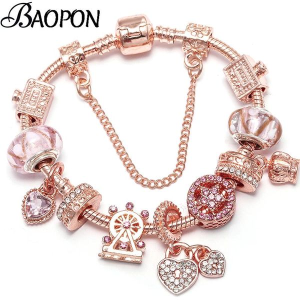 

baopon 2020 love heart charm bracelets & bangles for women jewelry diy marano beads fine bracelet lover wife wedding jewelry, Golden;silver