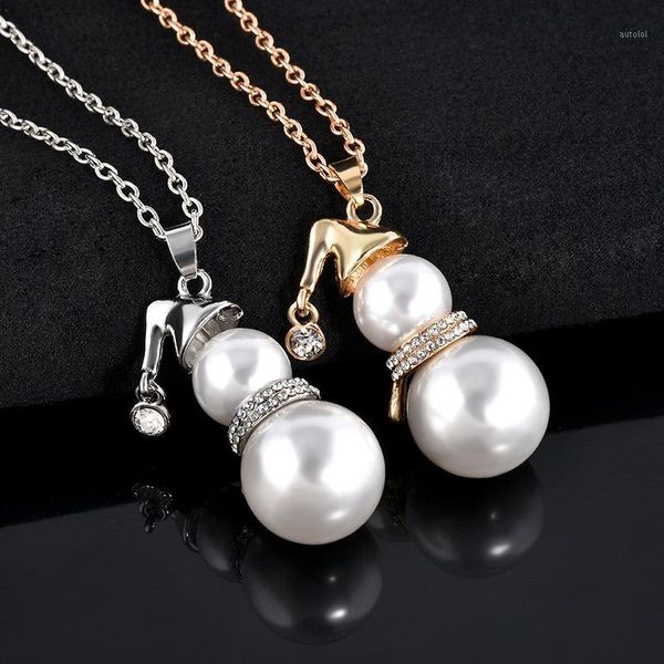 

simulated pearl gold silver color snowman pendant long necklace choker for women rhinestone jewelry collier femme christmas gift1