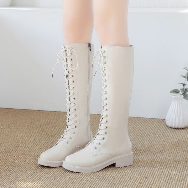 

boots thick heel lace up women's waterproof platform middle antiskid, Black