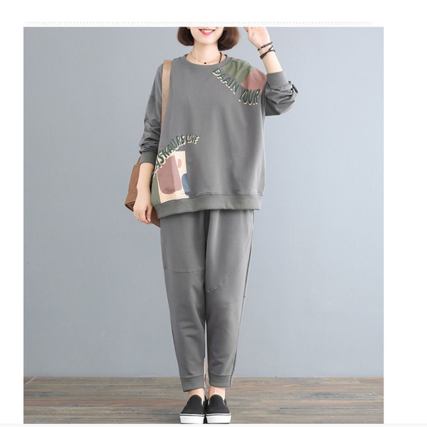 

running sets women's large loose letter print pants stitching fitness exercise pullover sweater crew neck t-shirt -5xl, Black;blue