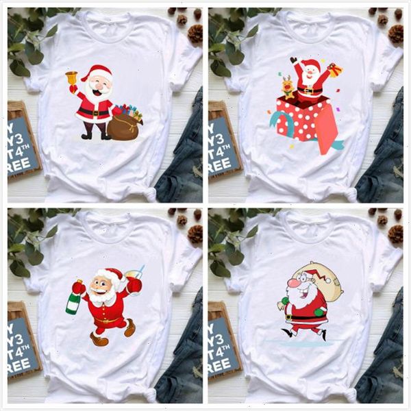 

merry christmas t shirt women santa claus graphic tee fashion short sleeve tshirt female casual cotton tshirt, White